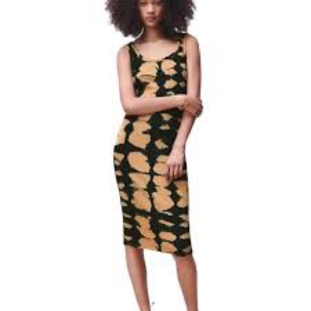 NWT Zara Black and Tan Patterned Midi Dress